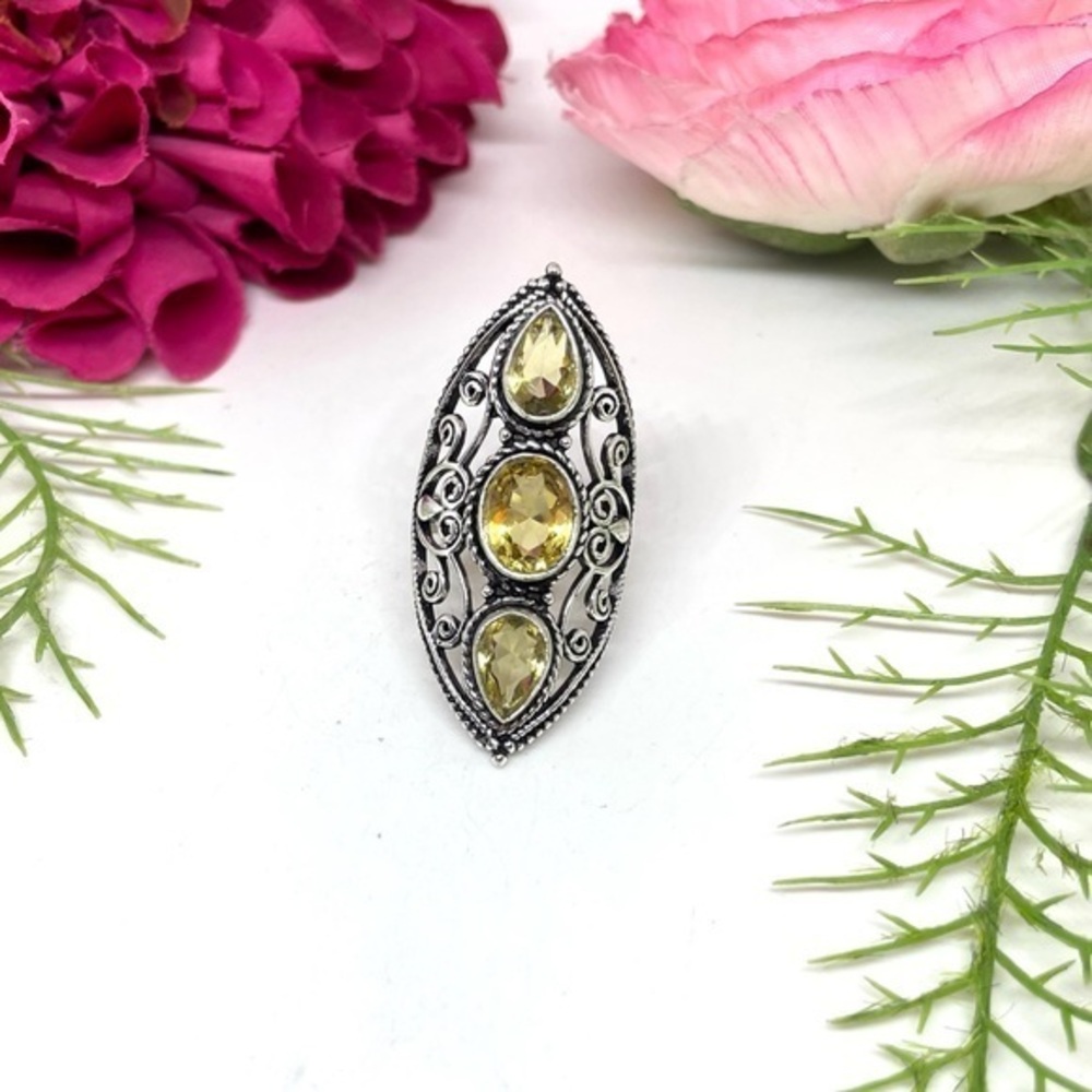 NEW⚜️STERLING SILVER Lemon Quartz Ornate Ring